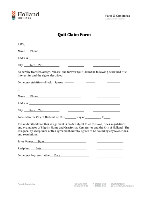 Quit Claim Form Printable pdf