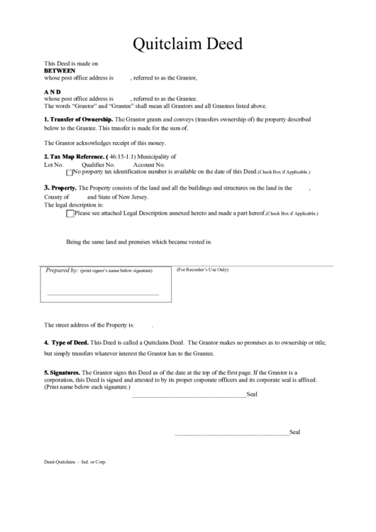 Quitclaim Deed Form Printable pdf