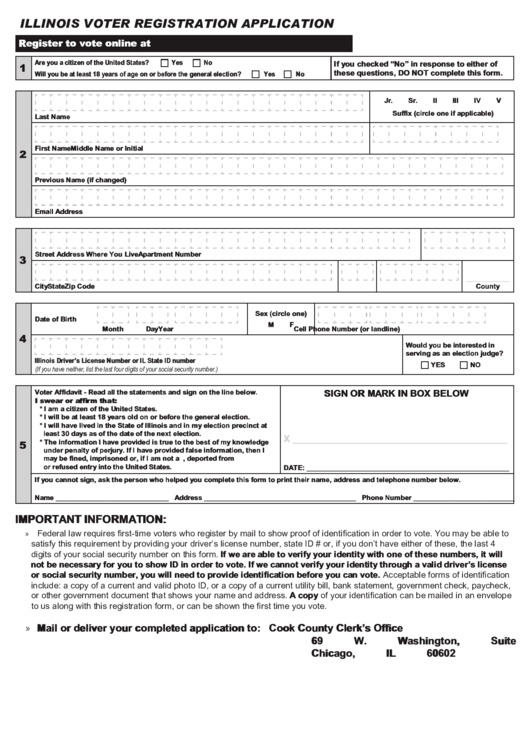 Illinois Voter Registration Application Printable pdf