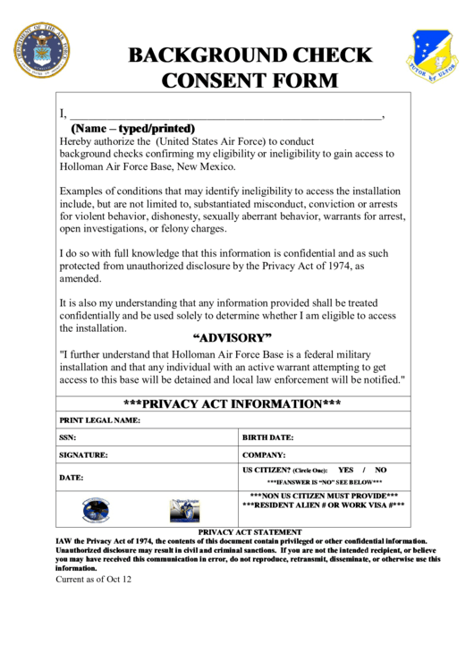 Background Check Consent Form Printable pdf