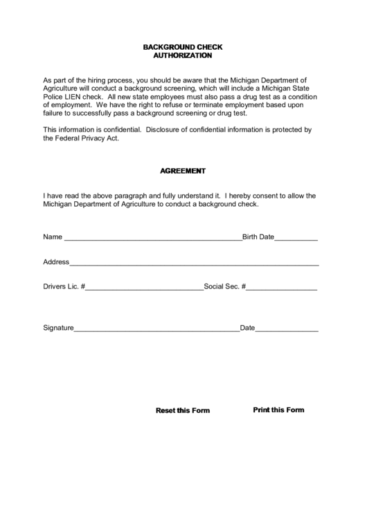Fillable Mda Director Position Background Check Consent Form Printable pdf