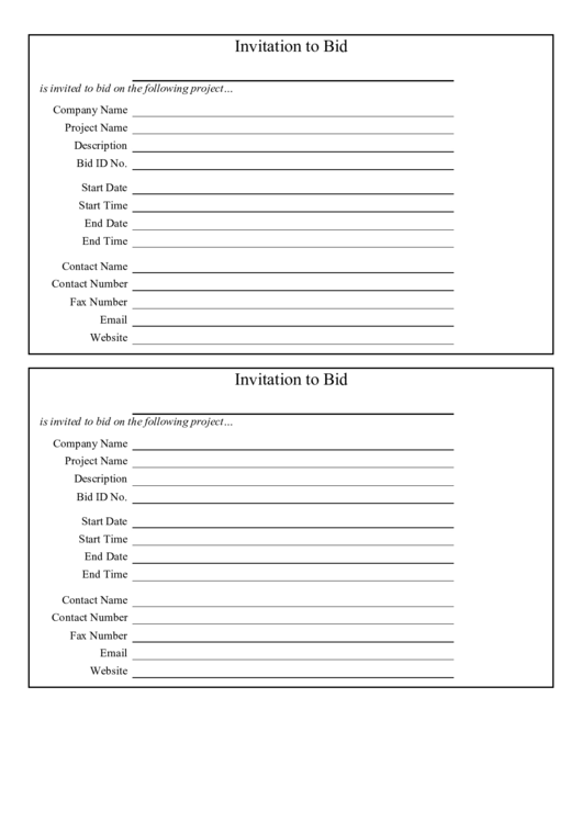 Invitation To Bid Template Printable pdf