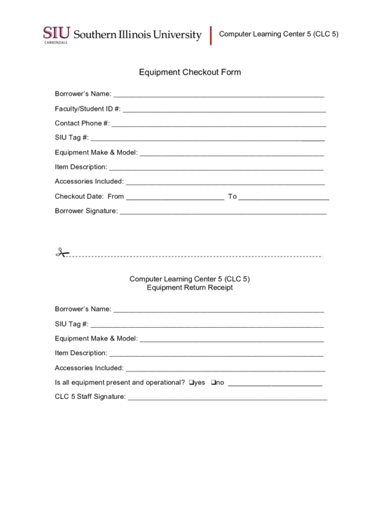 Fillable Southern Illinois University Equipment Checkout Form Printable pdf