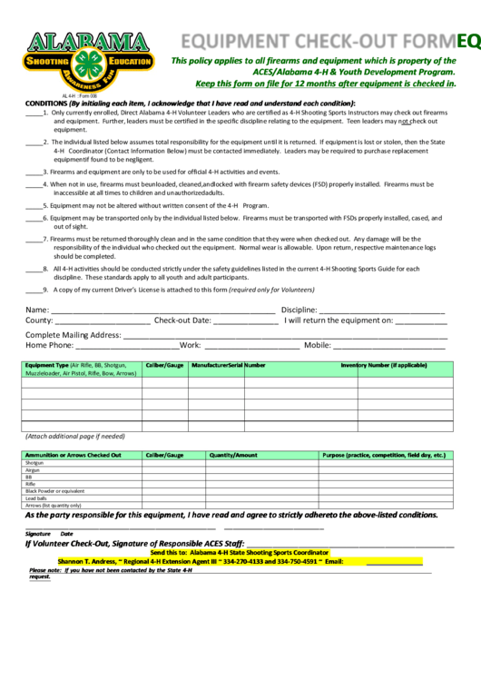 Alarama Equipment Check-Out Form Printable pdf