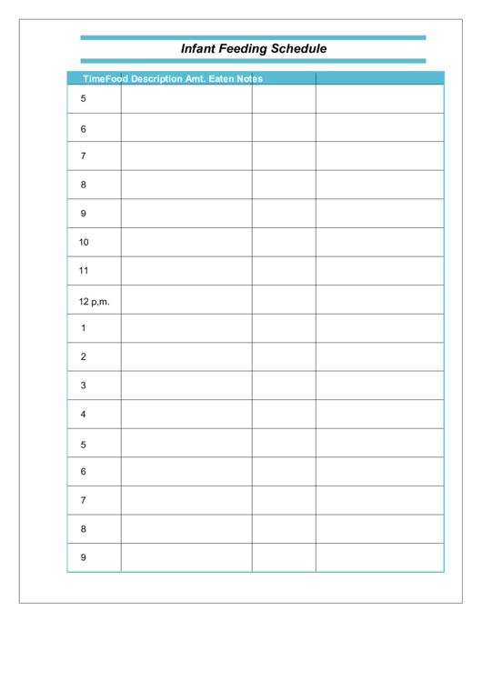 Infant Feeding Schedule Template Printable pdf