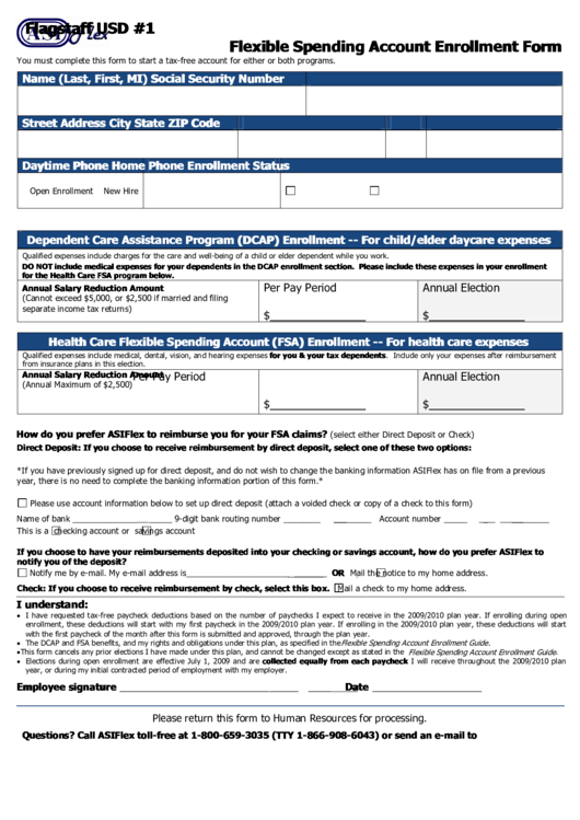 Asi Flexible Spending Account Enrollment Form Printable pdf