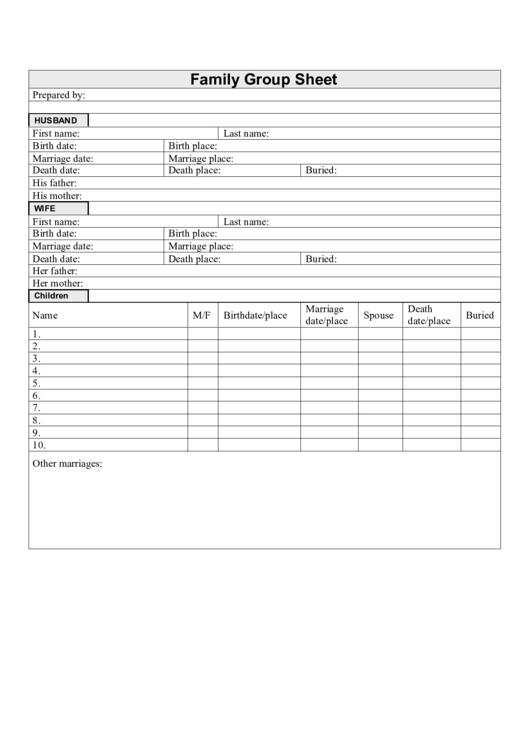 Family Group Sheet Template printable pdf download