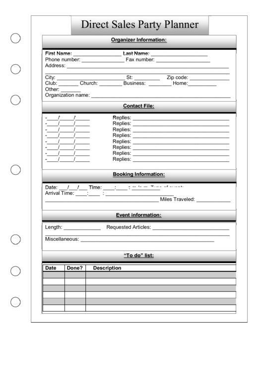 Direct Sales Party Planner Template - Right Printable pdf