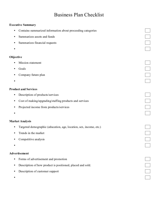 Business Plan Checklist Template Printable pdf