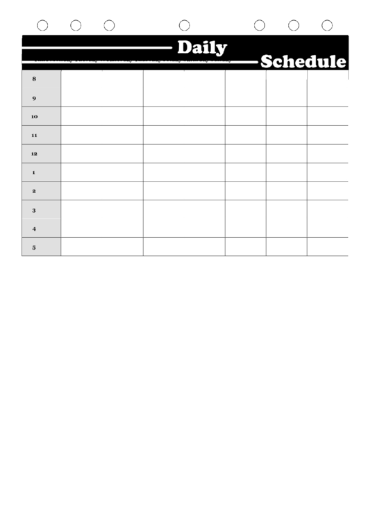 Daily Schedule Planner Template - B/w Printable pdf