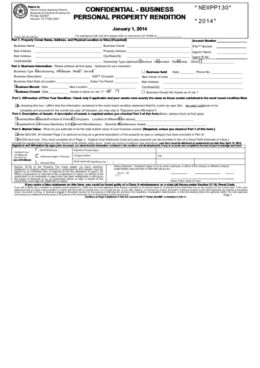 Fillable Form 22.15 Confidential Business Personal Property