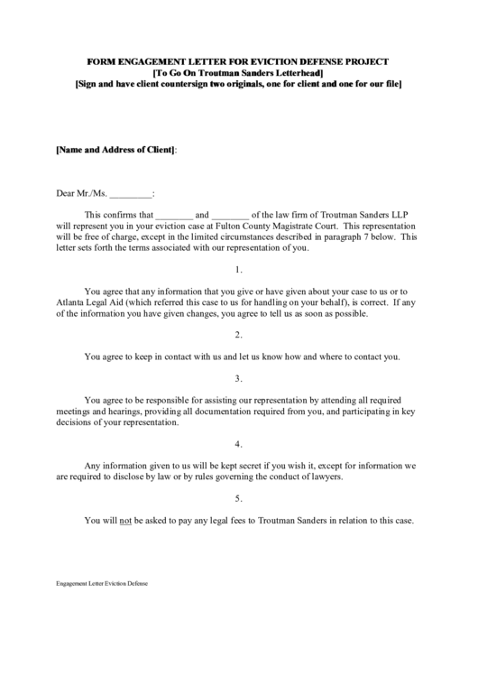 Form Engagement Letter For Eviction Defense Project Printable pdf