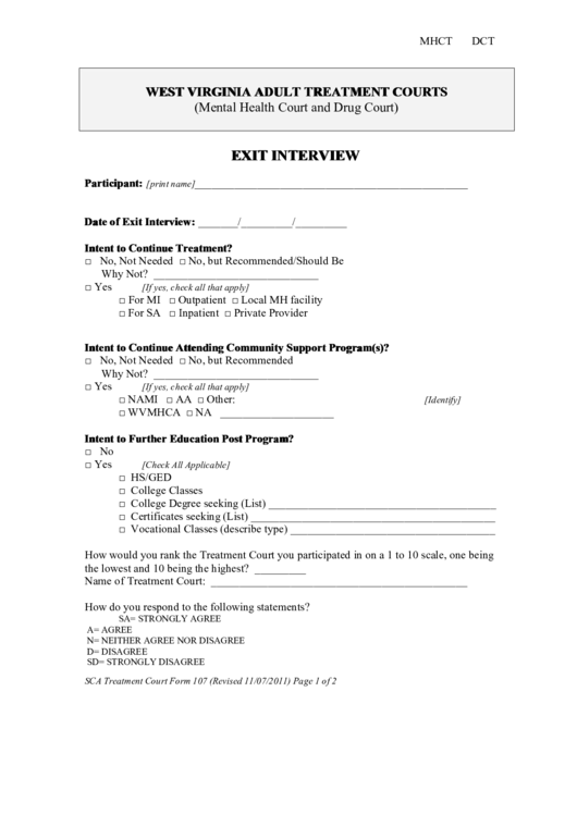 West Virginia Adult Treatment Courts (Mental Health Court And Drug Court) Exit Interview Printable pdf