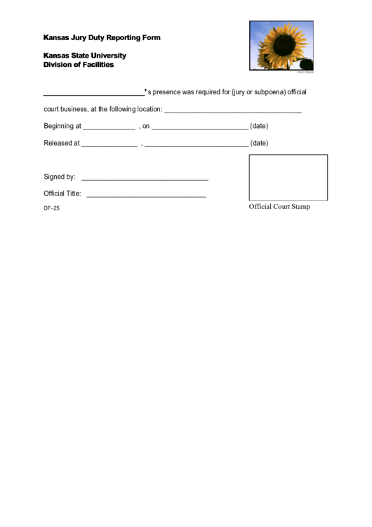 Kansas Jury Duty Reporting Form Kansas State University Printable pdf