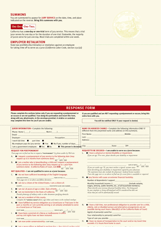 Summons For Jury Service Printable pdf