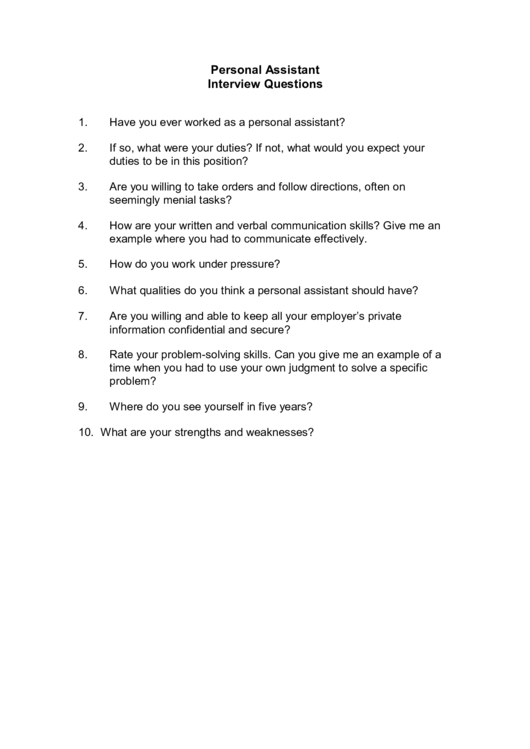 Pa Interview Questions Printable pdf