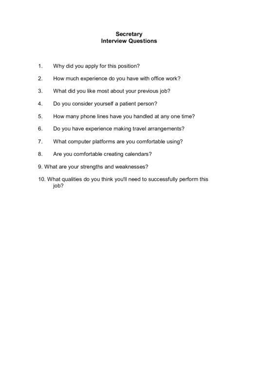 Secretary - Interview Questions Printable pdf