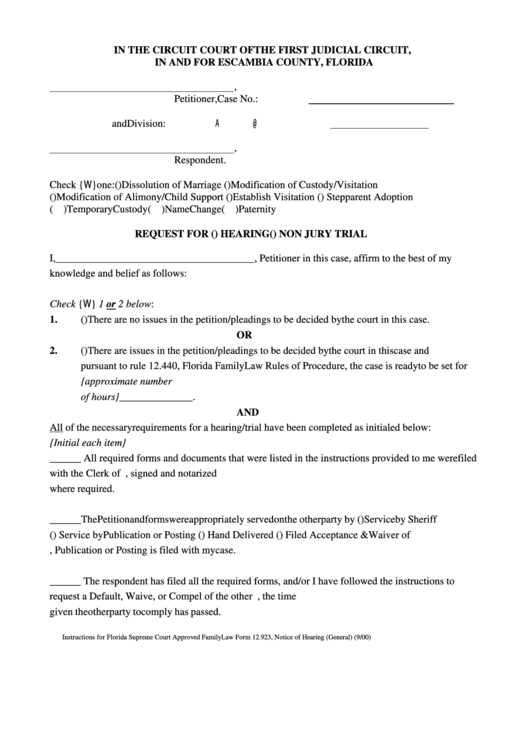 Request For Hearing Non Jury Trial Printable pdf