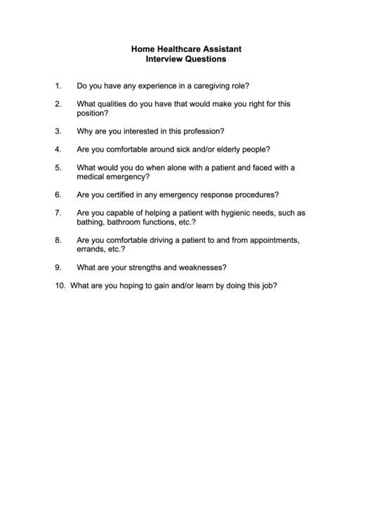 Home Healthcare Interview Questions Printable pdf
