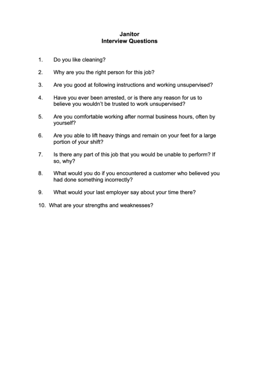 Janitor Interview Questions Printable pdf