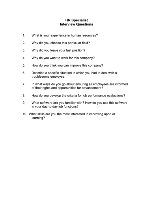 Hr Interview Questions Printable pdf