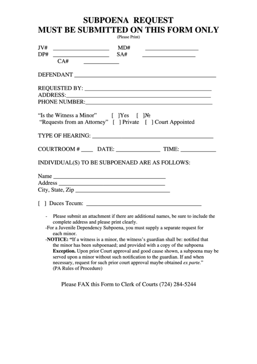 Subpoena Request Printable pdf