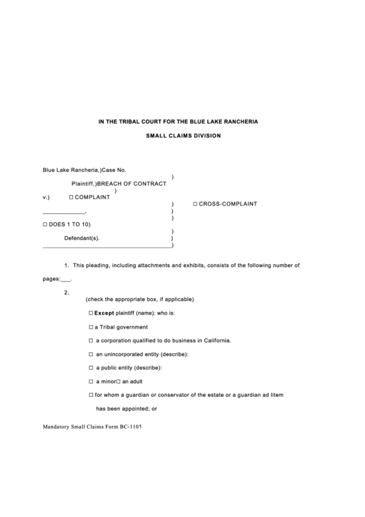 Breach Of Contract Small Claims Printable pdf