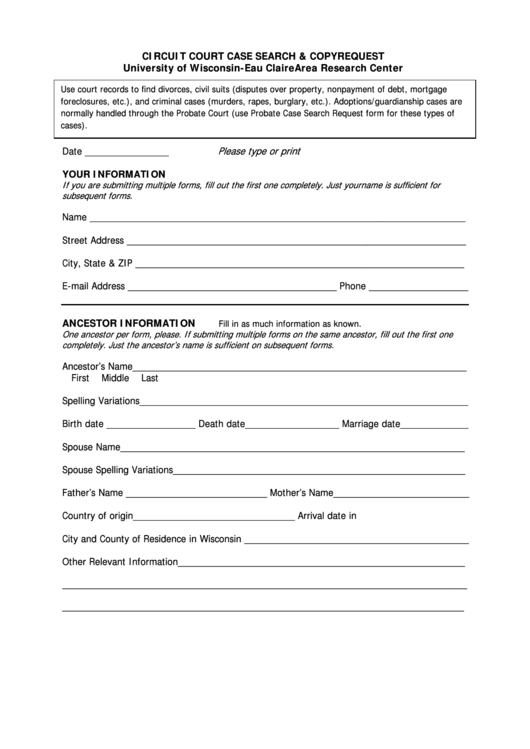 Circuit Court Case Search And Copy Request Form Printable pdf