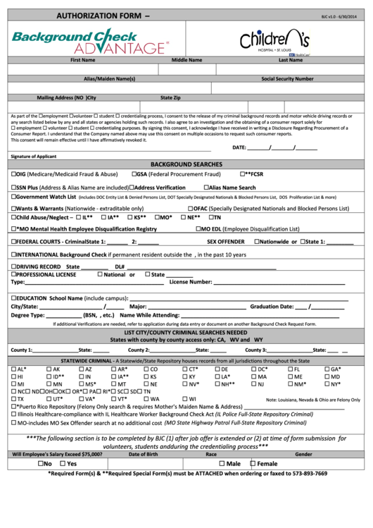 Authorization Form Printable pdf