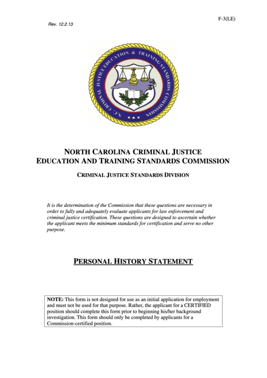 Personal History Statement Template - North Carolina Criminal Justice Education And Training Standards Commission