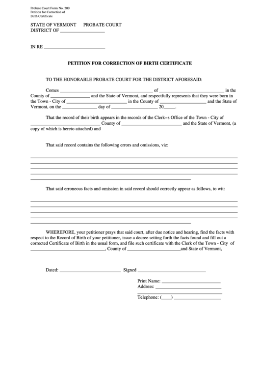 Fillable Petition For Correction Of Birth Certificate Printable pdf