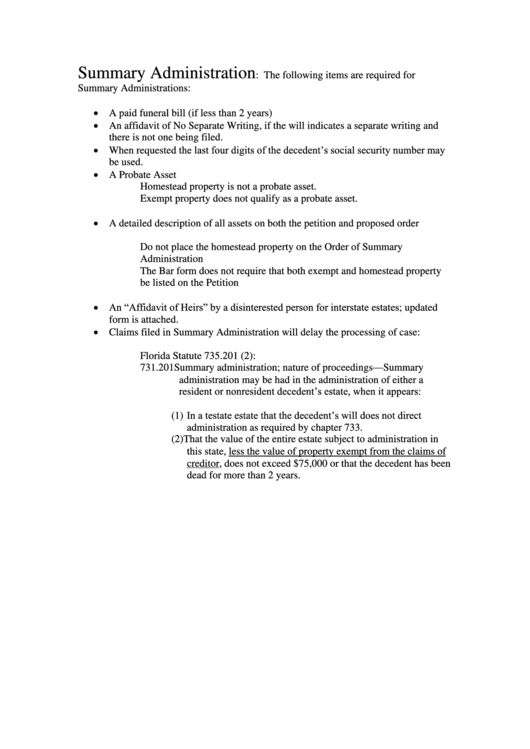 Summary Administration Form Printable pdf