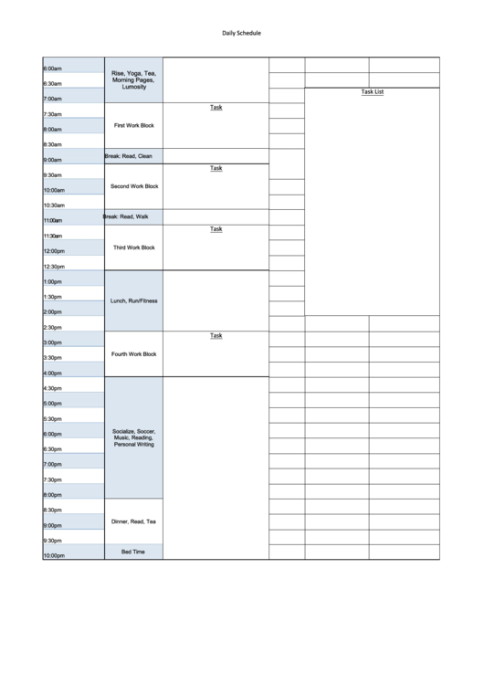 Daily Schedule Template Printable pdf