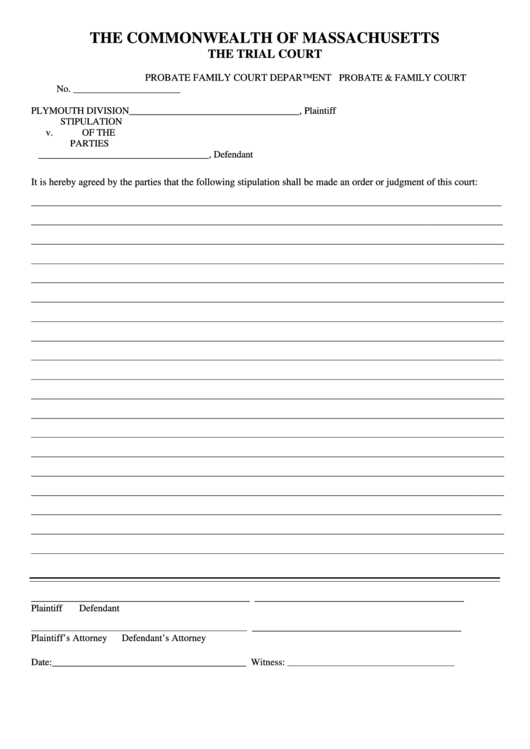 Stipulation Of Parties Form Printable pdf