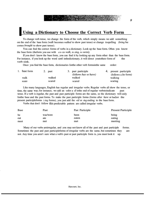Verb Form - English Grammar Worksheet Printable pdf