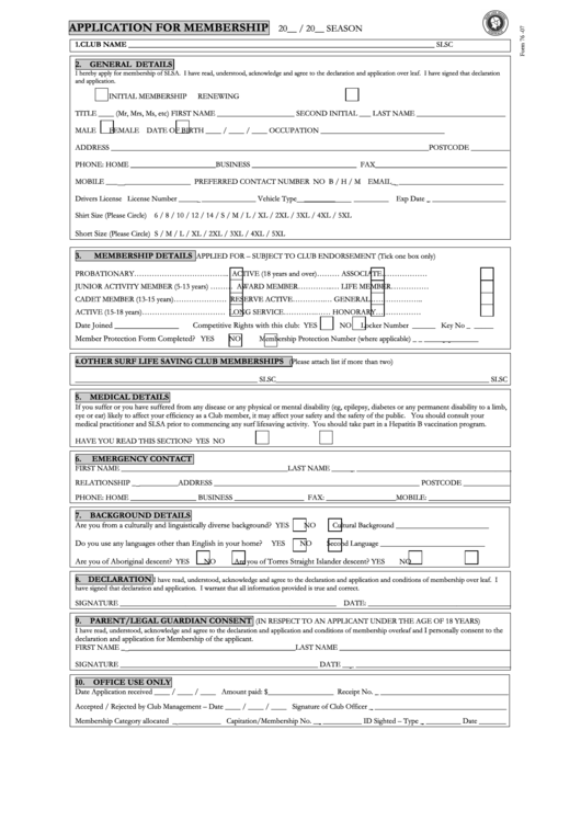 Application For Membership Form printable pdf download