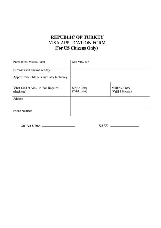 Fillable Republic Of Turkey Visa Application Form Printable Pdf Download