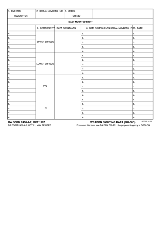Fillable Mast Mounted Sight Da Form 2408-4-2 Printable pdf