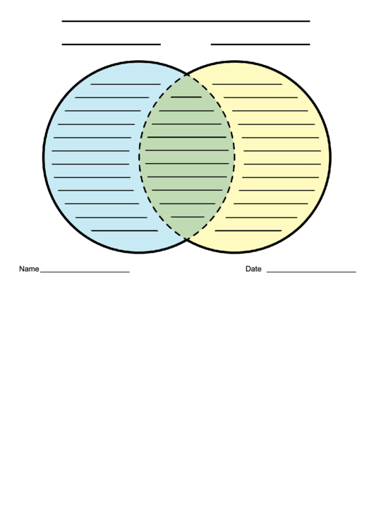 Venn Diagram Worksheet - Blue, Green And Yellow, Lined