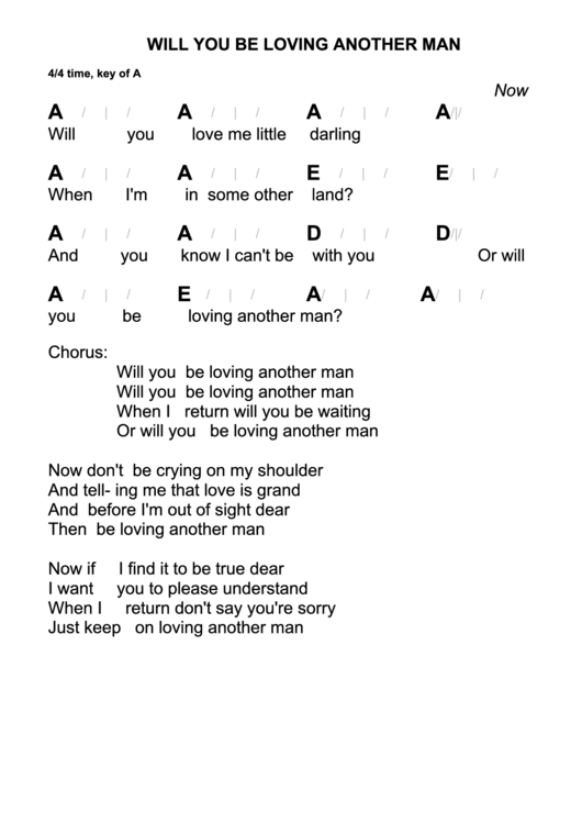 Will You Be Loving Another Man - 4/4 Time, Key Of A Chord Chart Printable pdf