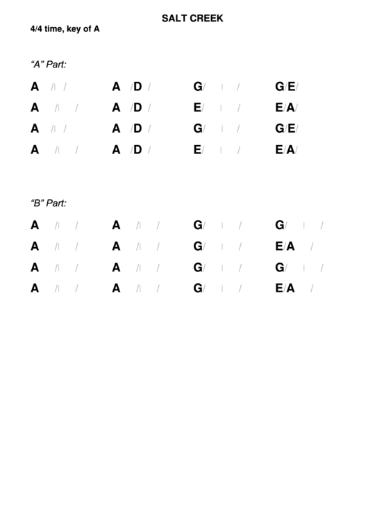 Salt Creek - Key Of A Chord Chart Printable pdf