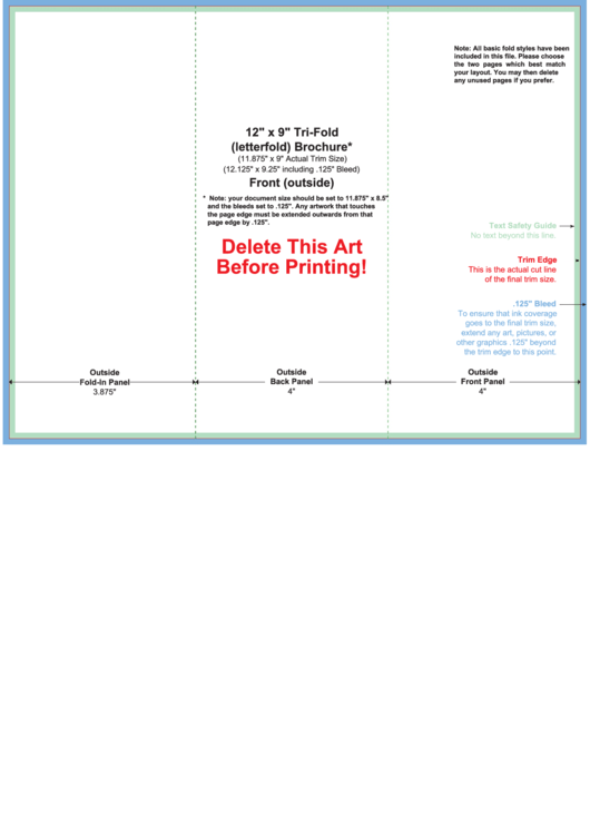 12 X 9 Tri-Fold (Letterfold) Brochure Template Printable pdf