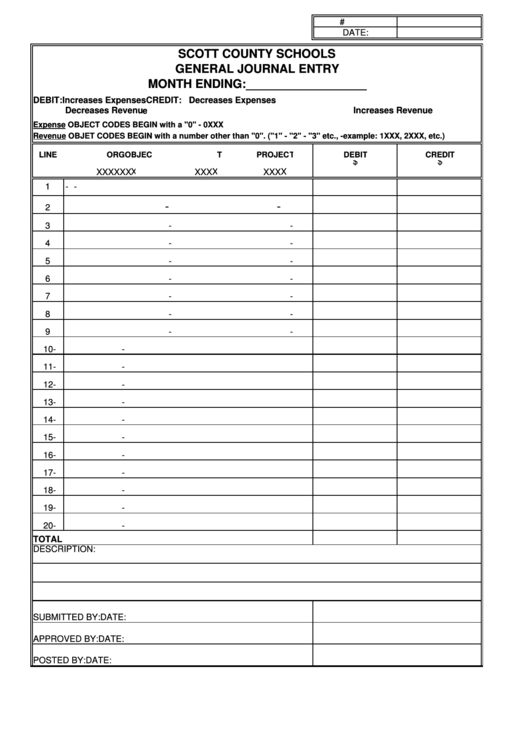 Scott County Schools General Journal Entry Template Printable pdf