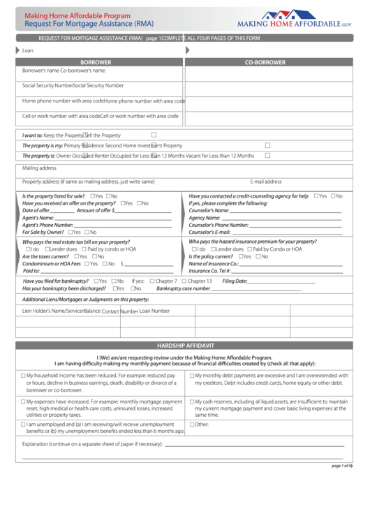 Request For Mortgage Assistance (rma) Form