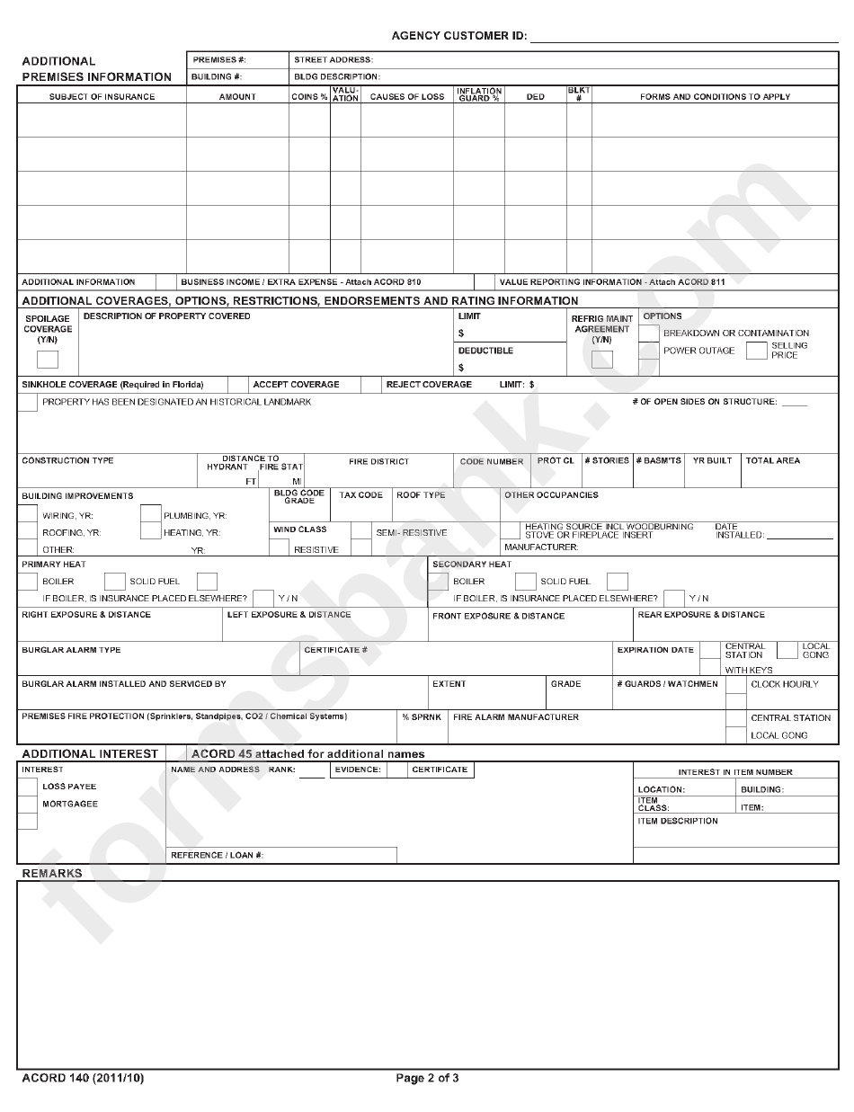 Acord Form 140 - Property Section
