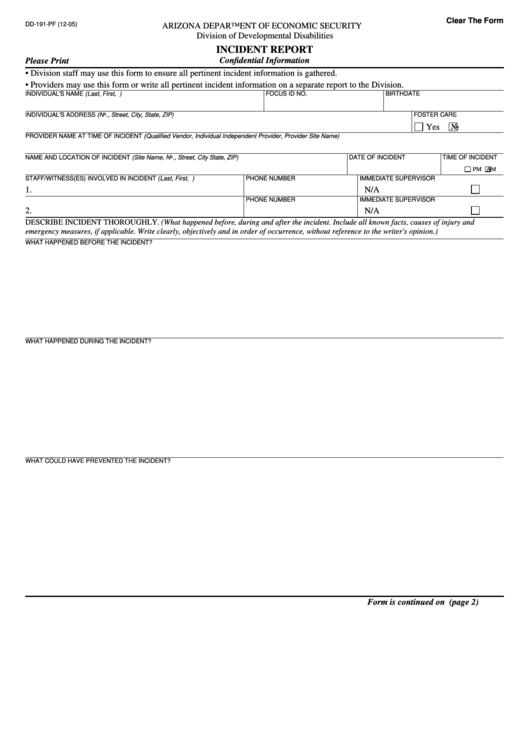 Fillable Dd-191-Pf - Incident Report Printable pdf