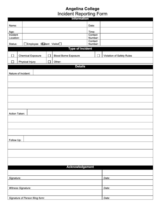 Incident Reporting Form Printable pdf