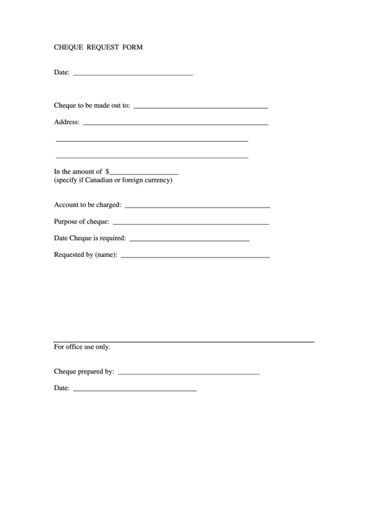 Cheque Request Form Printable pdf