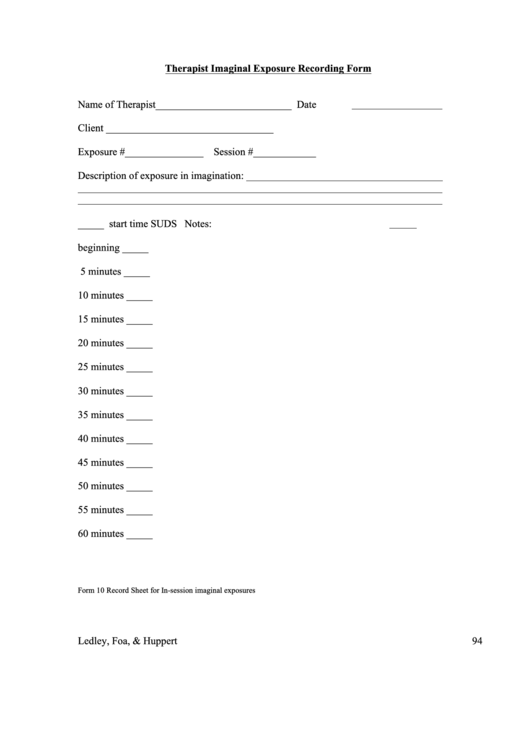 Therapist Imaginal Exposure Recording Form Printable pdf