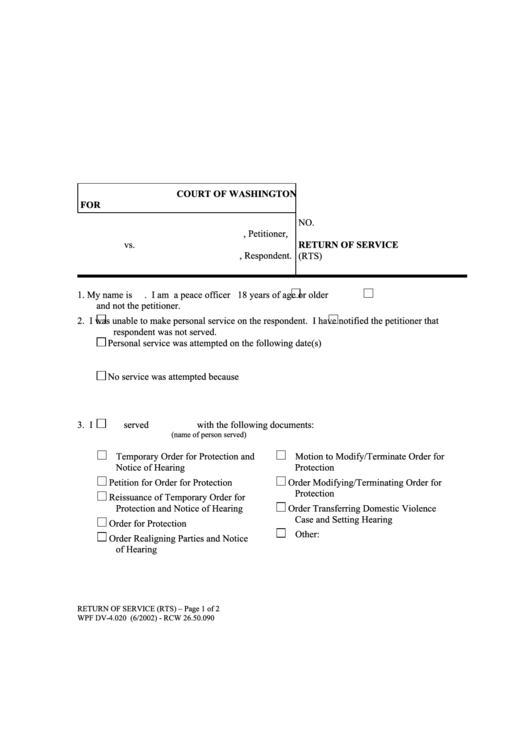 Fillable Wpf Dv-4.020 - Return Of Service Printable pdf